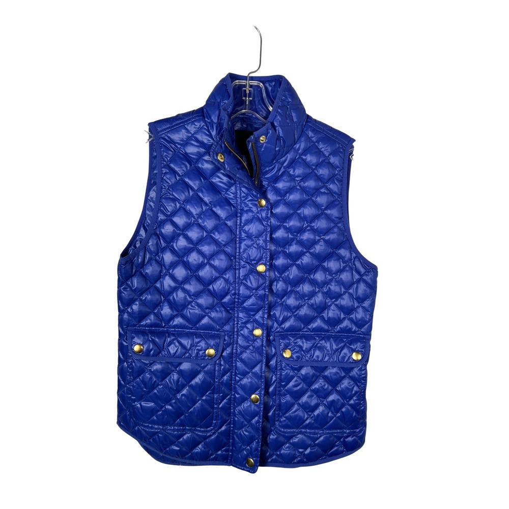 J.Crew Excursion Quilted Down Puffer Vest Royal Blue Gold Snaps XS
